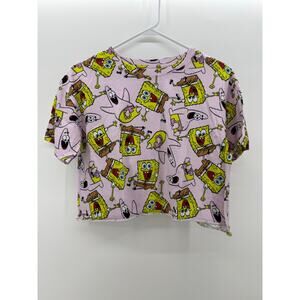Spongebob Squarepants Crop Top Women’s L Pink T-Shirt Allover Print Boxy Fit